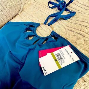 🩱 Vince Camuto Logo Ring Cutout Halter One-Piece Swimsuit Sz 14